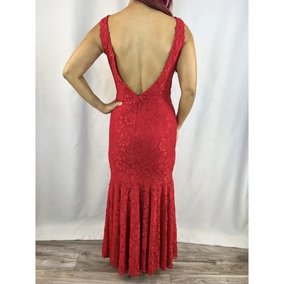 Jovani Red Floral Lace Double V-Neck Gown $550 - Picture 9 of 14